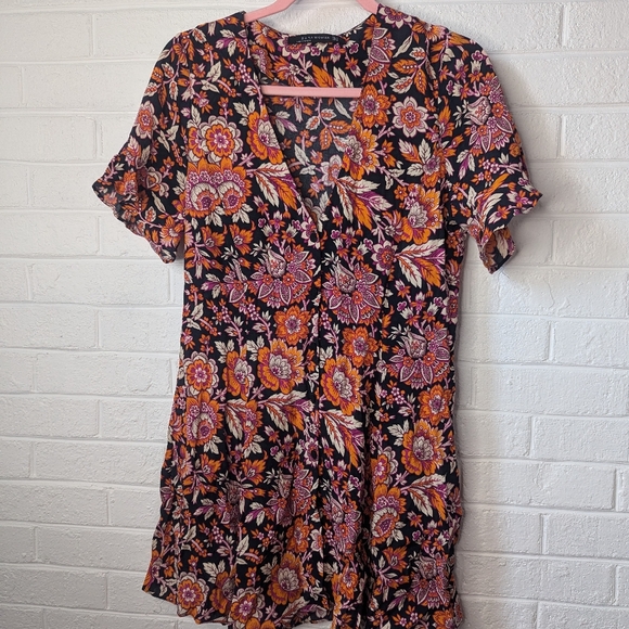 Zara Women's Button Paisley Floral Belted Mini Dress - Picture 2 of 4